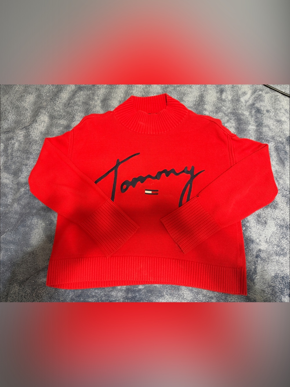 Tommy Hilfiger Bright Red Crewneck Sweater with Script Logo